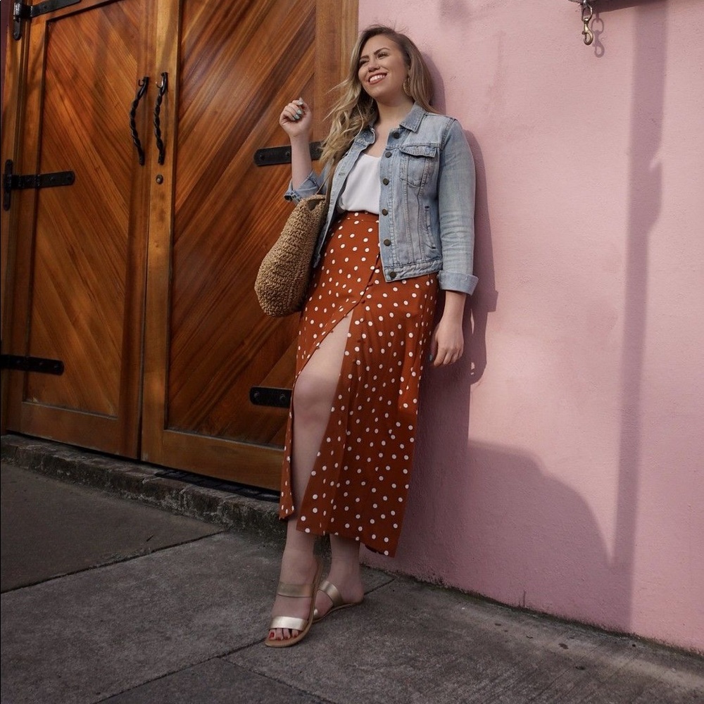 NWOT Rust Polka Dot Maxi Skirt